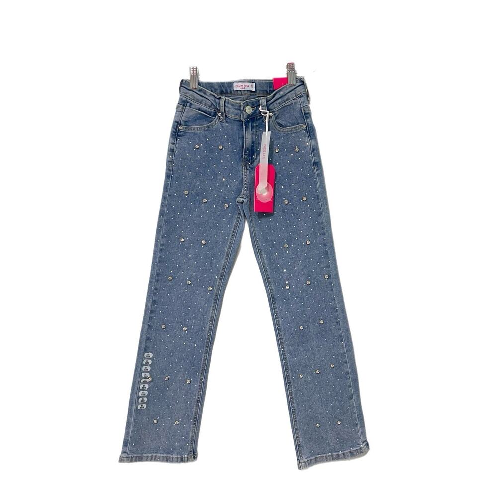 Denim Diva Girls Wide Leg Jeans Size 10 Rhinestones All In Front NEW